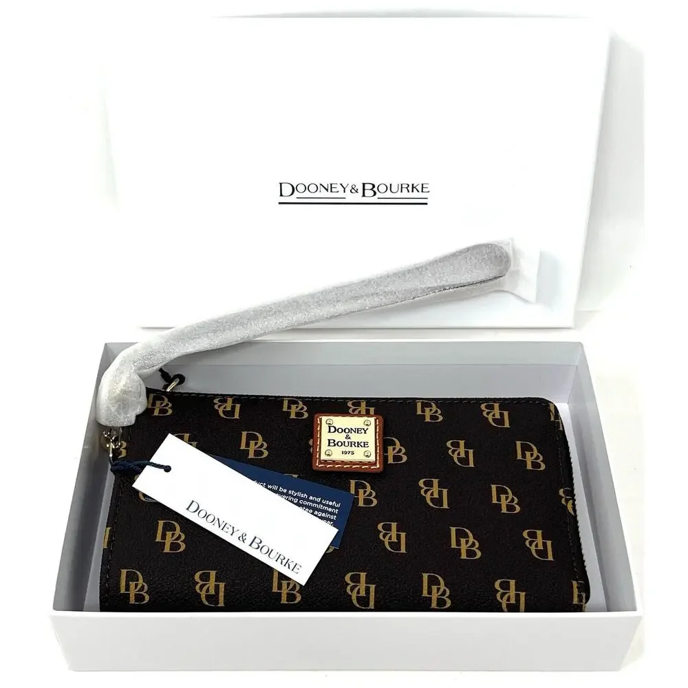 Dooney & Bourke Gretta Folded Zip Wristlet Wallet Purse Brown Tmoro Logo NWT